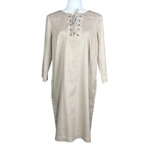 NEW Talbots Lace Up Shift Dress 10 Closet Essential Tencil Blend Preppy Coastal